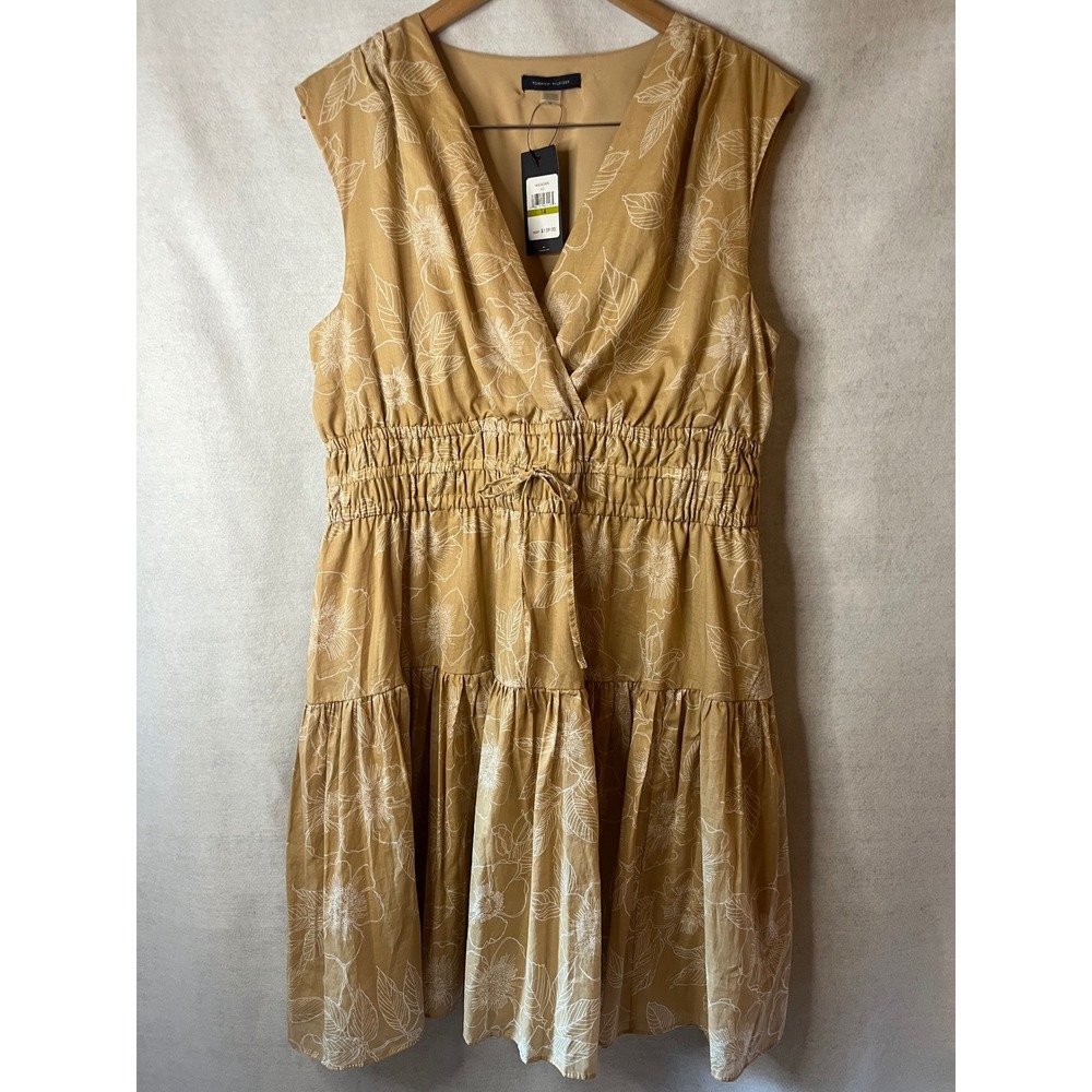 Tommy Hilfiger Tan White Dress Cotton Sleeveless Sz 14 NWT